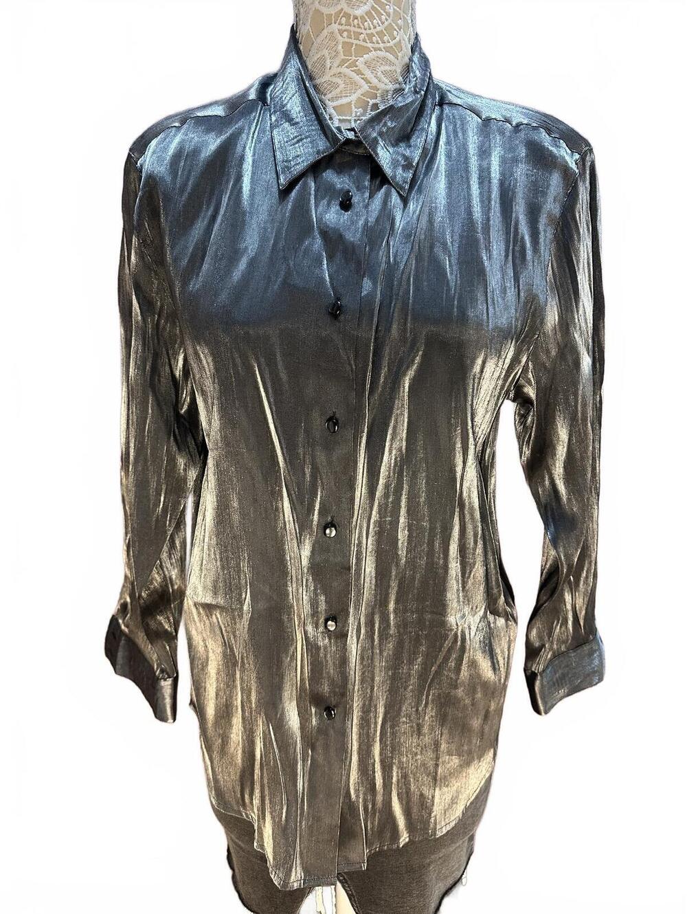 Karen Scott‎ Silver Shimmer Button Up Blouse